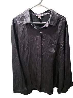 Women's Victoria's Secret Metallic Charcoal Button-Up Sleepwear Top Size XL